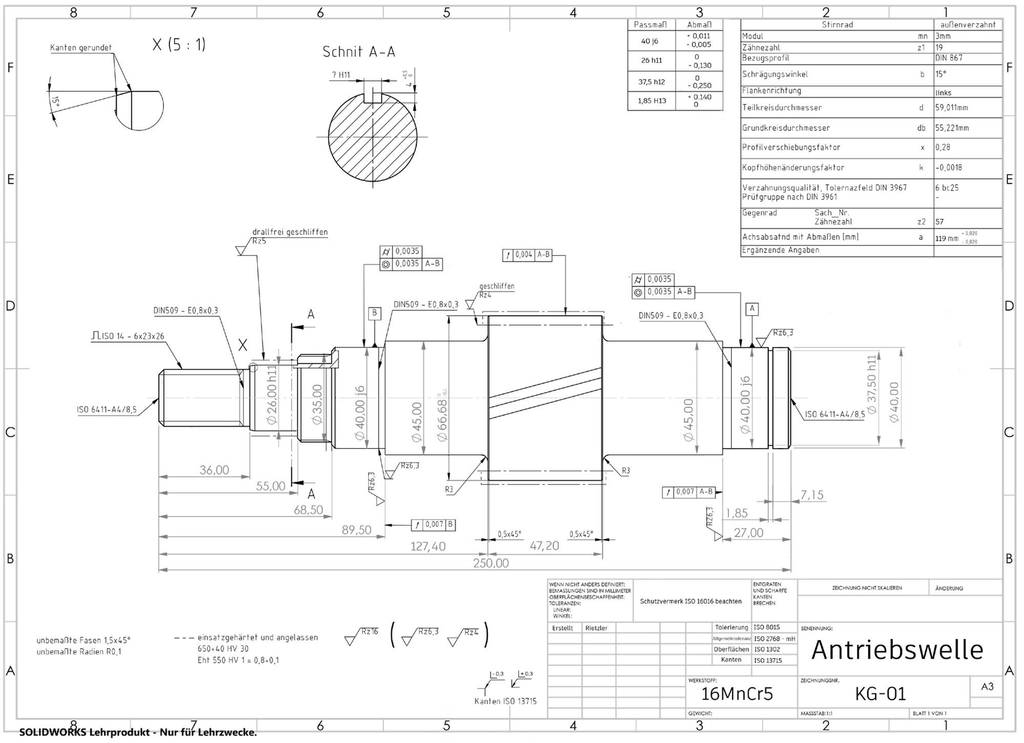 Drive shaft part drawing