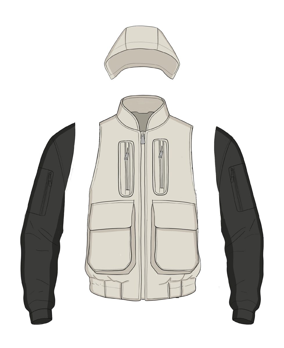 Segment modules – flat sketch vest, sleeves and hood